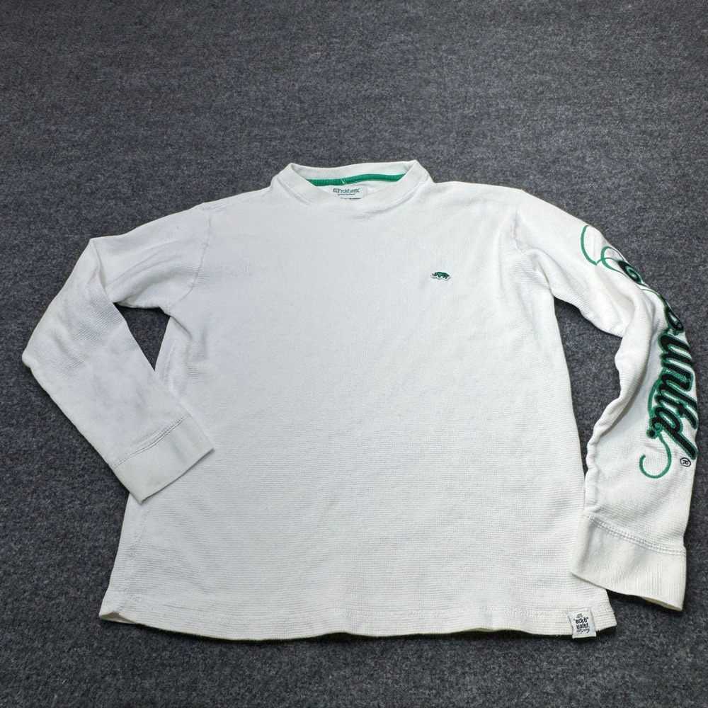 Ecko Unltd Thermal Mens M White Green Waffle Knit Long Sleeve Y2K Streetwear